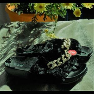 Women indoor/outdoor fur slipper slides with Chain